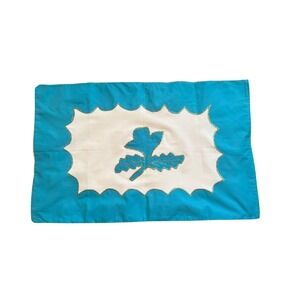 Handmade Blue and White Appliqué Pillow‎ Cover 26x17 Leaf Design Cotton Decor